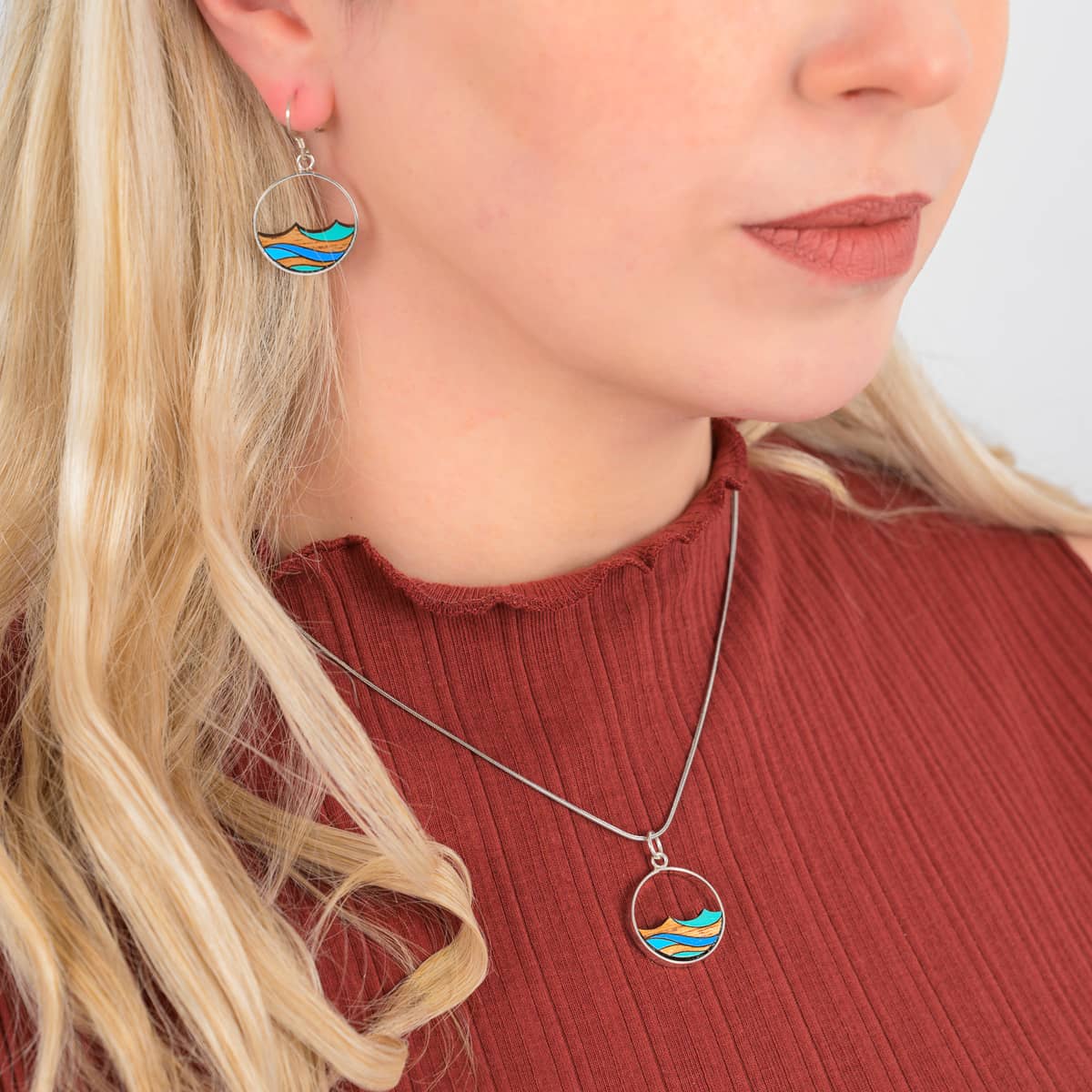 Ocean Eco-friendly Recycled Wood Silver Earrings